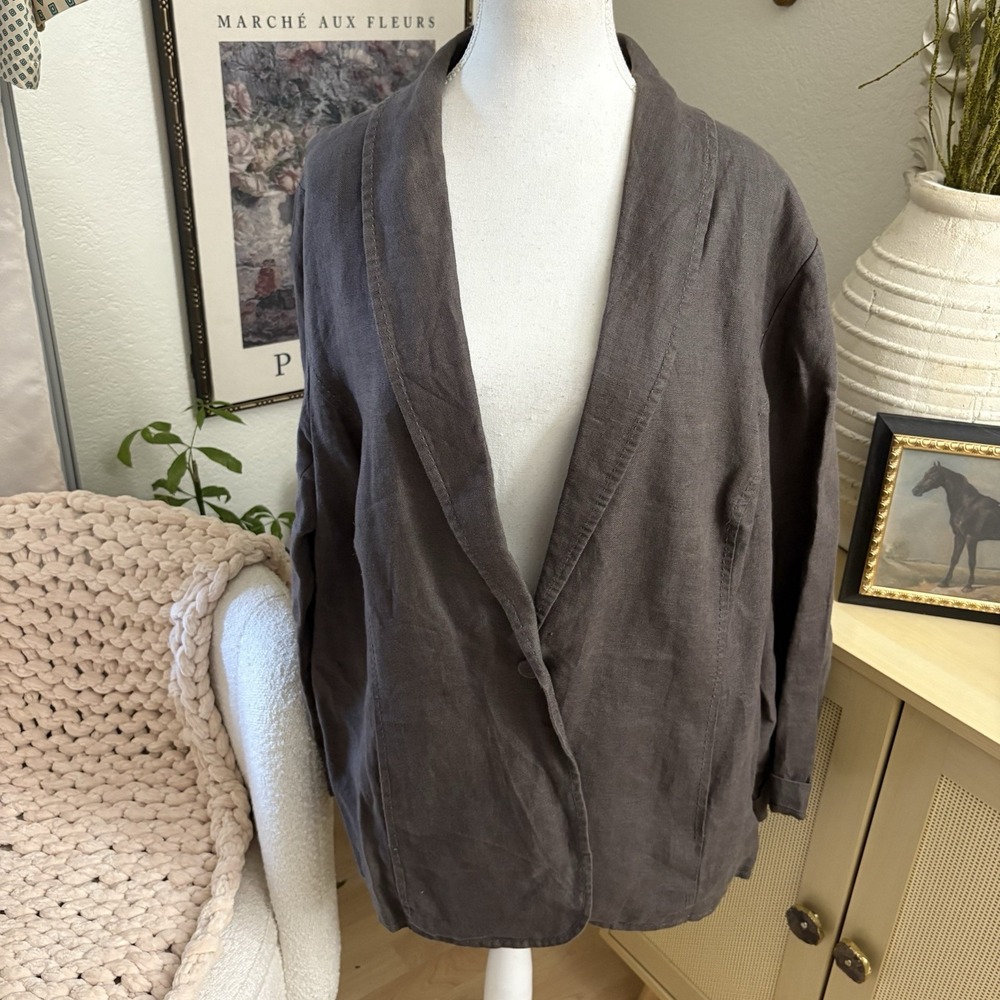 EILEEN FISHER Brown Irish Linen Blazer Size 2X‎
